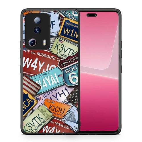 Θήκη Xiaomi 13 Lite 5G Car Plates από τη Smartfits με σχέδιο στο πίσω μέρος και μαύρο περίβλημα | Xiaomi 13 Lite 5G Car Plates Case with Colorful Back and Black Bezels