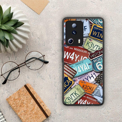 Θήκη Xiaomi 13 Lite 5G Car Plates από τη Smartfits με σχέδιο στο πίσω μέρος και μαύρο περίβλημα | Xiaomi 13 Lite 5G Car Plates Case with Colorful Back and Black Bezels