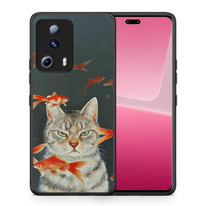 Θήκη Xiaomi 13 Lite 5G Cat Goldfish από τη Smartfits με σχέδιο στο πίσω μέρος και μαύρο περίβλημα | Xiaomi 13 Lite 5G Cat Goldfish Case with Colorful Back and Black Bezels