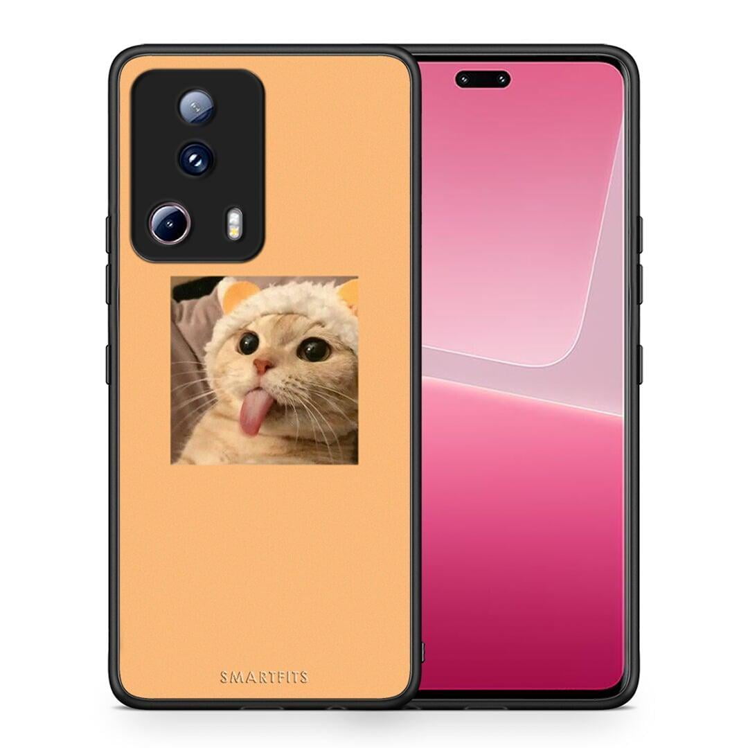 Θήκη Xiaomi 13 Lite 5G Cat Tongue από τη Smartfits με σχέδιο στο πίσω μέρος και μαύρο περίβλημα | Xiaomi 13 Lite 5G Cat Tongue Case with Colorful Back and Black Bezels