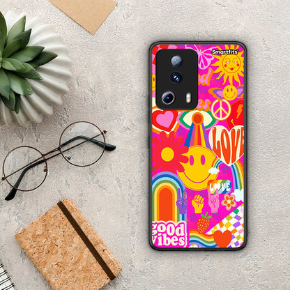 Θήκη Xiaomi 13 Lite 5G Hippie Love από τη Smartfits με σχέδιο στο πίσω μέρος και μαύρο περίβλημα | Xiaomi 13 Lite 5G Hippie Love Case with Colorful Back and Black Bezels