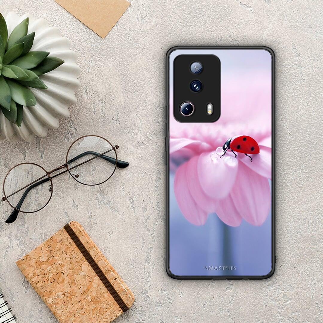 Θήκη Xiaomi 13 Lite 5G Ladybug Flower από τη Smartfits με σχέδιο στο πίσω μέρος και μαύρο περίβλημα | Xiaomi 13 Lite 5G Ladybug Flower Case with Colorful Back and Black Bezels