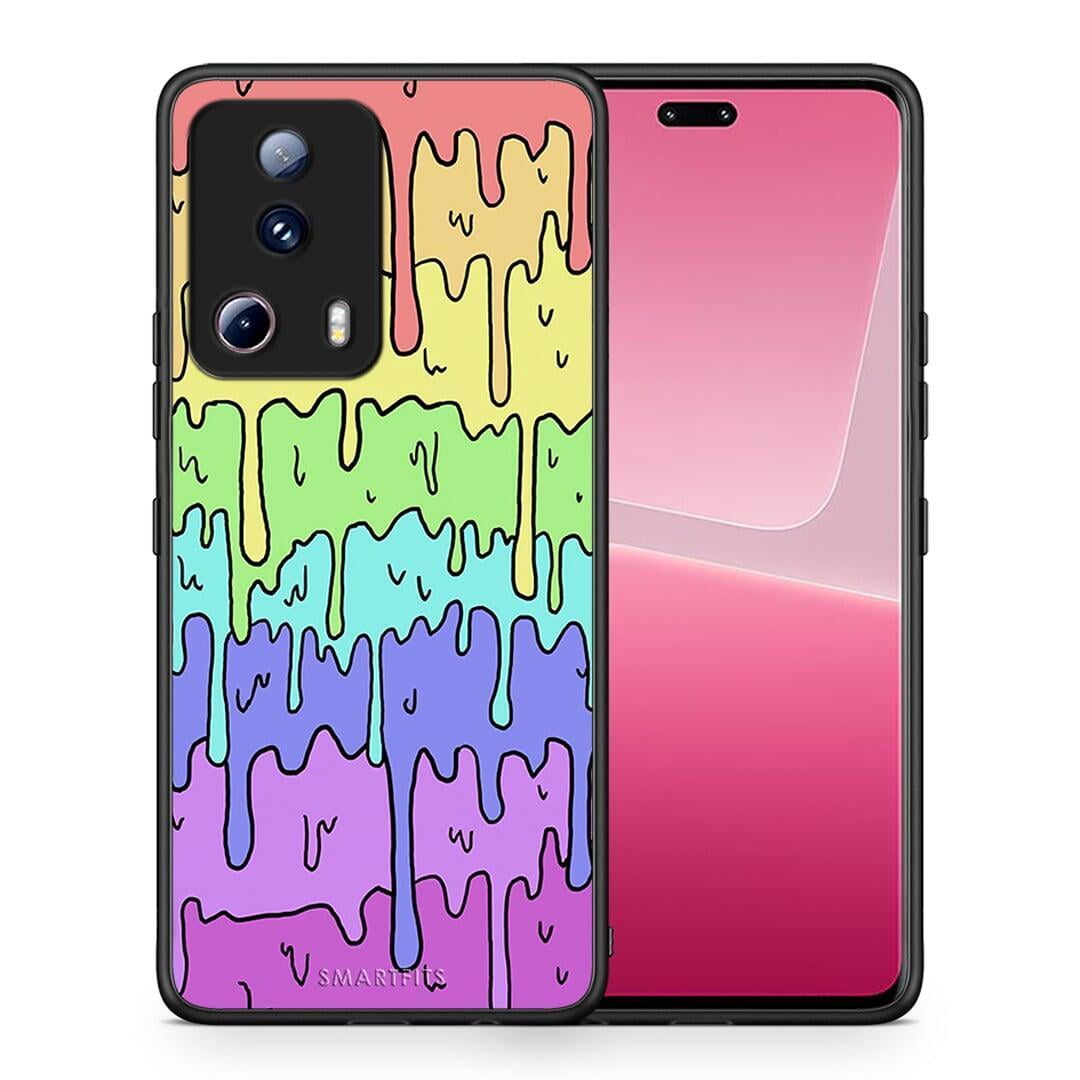 Θήκη Xiaomi 13 Lite 5G Melting Rainbow από τη Smartfits με σχέδιο στο πίσω μέρος και μαύρο περίβλημα | Xiaomi 13 Lite 5G Melting Rainbow Case with Colorful Back and Black Bezels