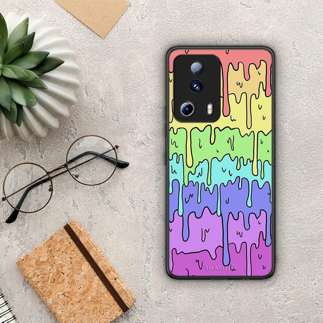 Θήκη Xiaomi 13 Lite 5G Melting Rainbow από τη Smartfits με σχέδιο στο πίσω μέρος και μαύρο περίβλημα | Xiaomi 13 Lite 5G Melting Rainbow Case with Colorful Back and Black Bezels