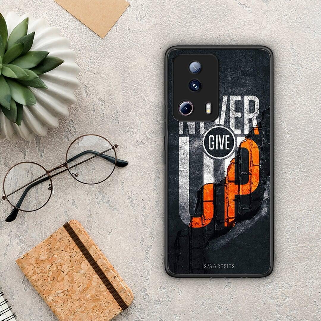 Θήκη Xiaomi 13 Lite 5G Never Give Up από τη Smartfits με σχέδιο στο πίσω μέρος και μαύρο περίβλημα | Xiaomi 13 Lite 5G Never Give Up Case with Colorful Back and Black Bezels