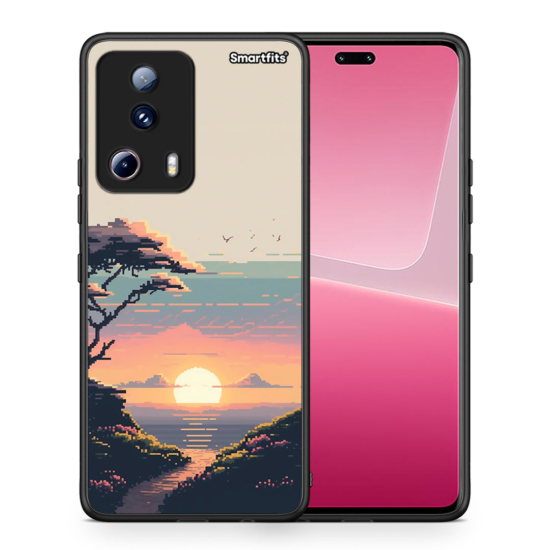 Θήκη Xiaomi 13 Lite 5G Pixel Sunset από τη Smartfits με σχέδιο στο πίσω μέρος και μαύρο περίβλημα | Xiaomi 13 Lite 5G Pixel Sunset Case with Colorful Back and Black Bezels