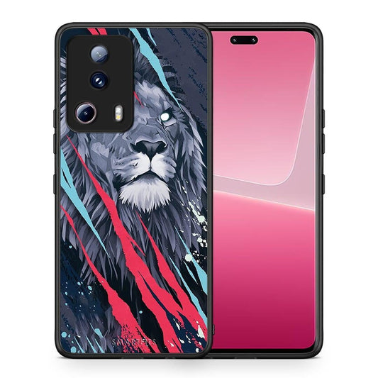 Θήκη Xiaomi 13 Lite 5G PopArt Lion Designer από τη Smartfits με σχέδιο στο πίσω μέρος και μαύρο περίβλημα | Xiaomi 13 Lite 5G PopArt Lion Designer Case with Colorful Back and Black Bezels