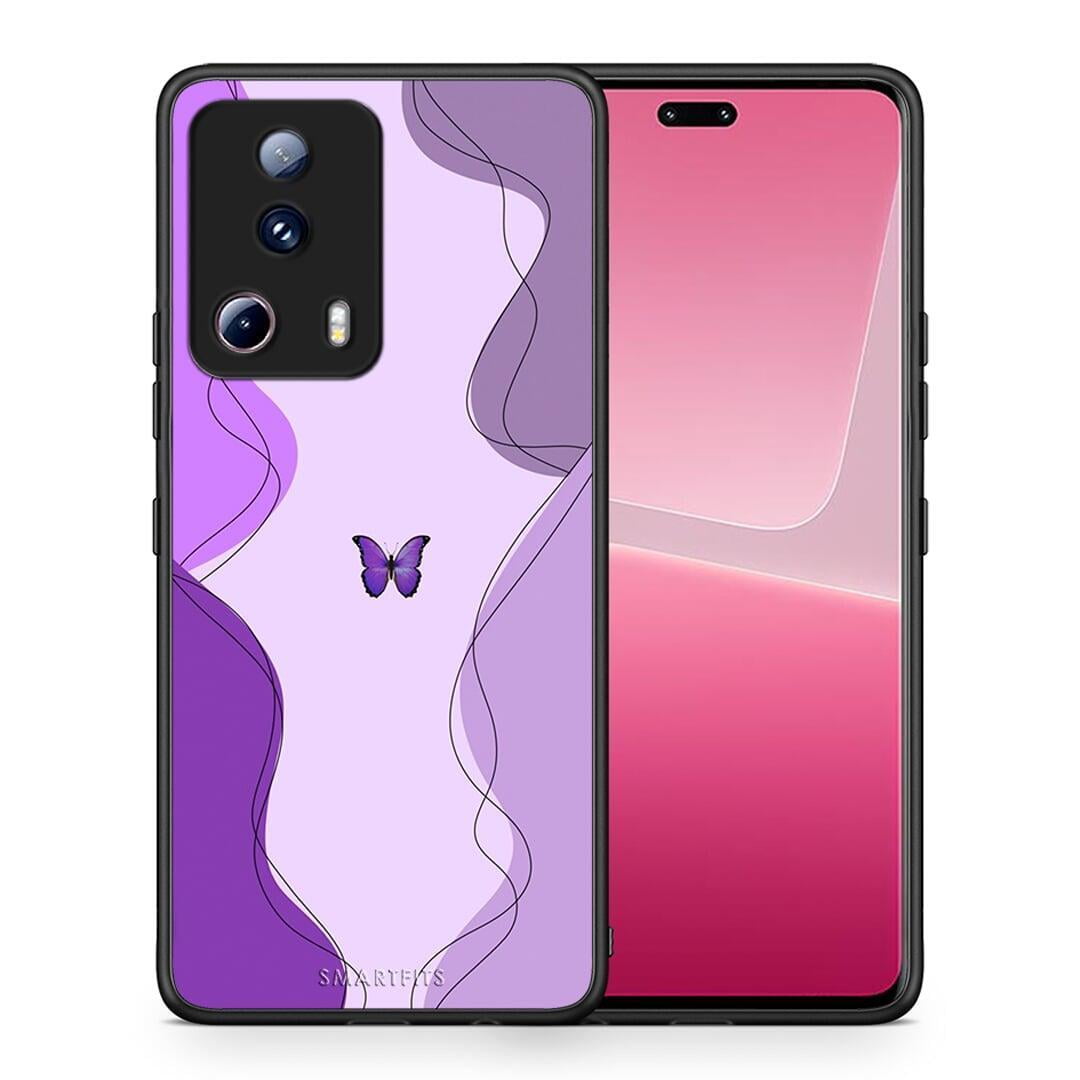 Θήκη Xiaomi 13 Lite 5G Purple Mariposa από τη Smartfits με σχέδιο στο πίσω μέρος και μαύρο περίβλημα | Xiaomi 13 Lite 5G Purple Mariposa Case with Colorful Back and Black Bezels