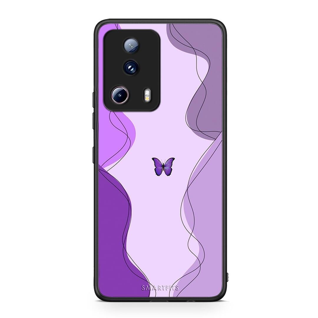 Θήκη Xiaomi 13 Lite 5G Purple Mariposa από τη Smartfits με σχέδιο στο πίσω μέρος και μαύρο περίβλημα | Xiaomi 13 Lite 5G Purple Mariposa Case with Colorful Back and Black Bezels