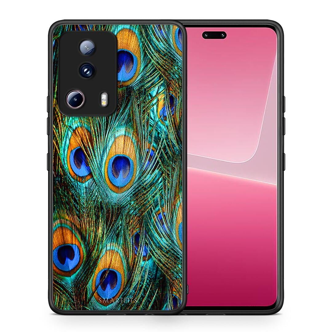 Θήκη Xiaomi 13 Lite 5G Real Peacock Feathers από τη Smartfits με σχέδιο στο πίσω μέρος και μαύρο περίβλημα | Xiaomi 13 Lite 5G Real Peacock Feathers Case with Colorful Back and Black Bezels