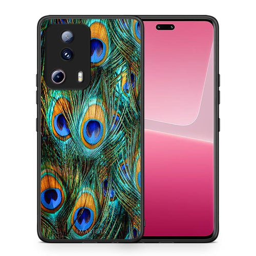 Θήκη Xiaomi 13 Lite 5G Real Peacock Feathers από τη Smartfits με σχέδιο στο πίσω μέρος και μαύρο περίβλημα | Xiaomi 13 Lite 5G Real Peacock Feathers Case with Colorful Back and Black Bezels