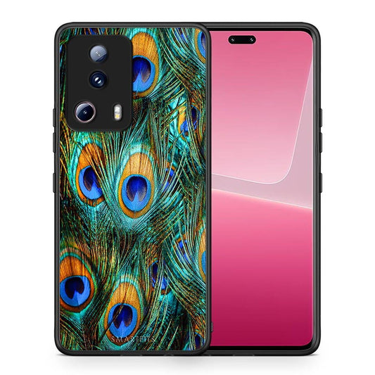 Θήκη Xiaomi 13 Lite 5G Real Peacock Feathers από τη Smartfits με σχέδιο στο πίσω μέρος και μαύρο περίβλημα | Xiaomi 13 Lite 5G Real Peacock Feathers Case with Colorful Back and Black Bezels
