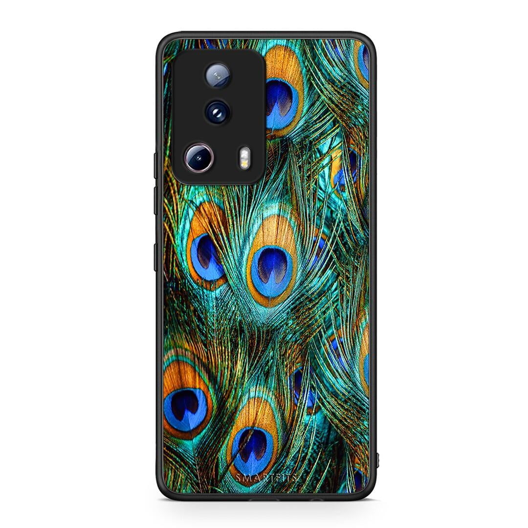 Θήκη Xiaomi 13 Lite 5G Real Peacock Feathers από τη Smartfits με σχέδιο στο πίσω μέρος και μαύρο περίβλημα | Xiaomi 13 Lite 5G Real Peacock Feathers Case with Colorful Back and Black Bezels