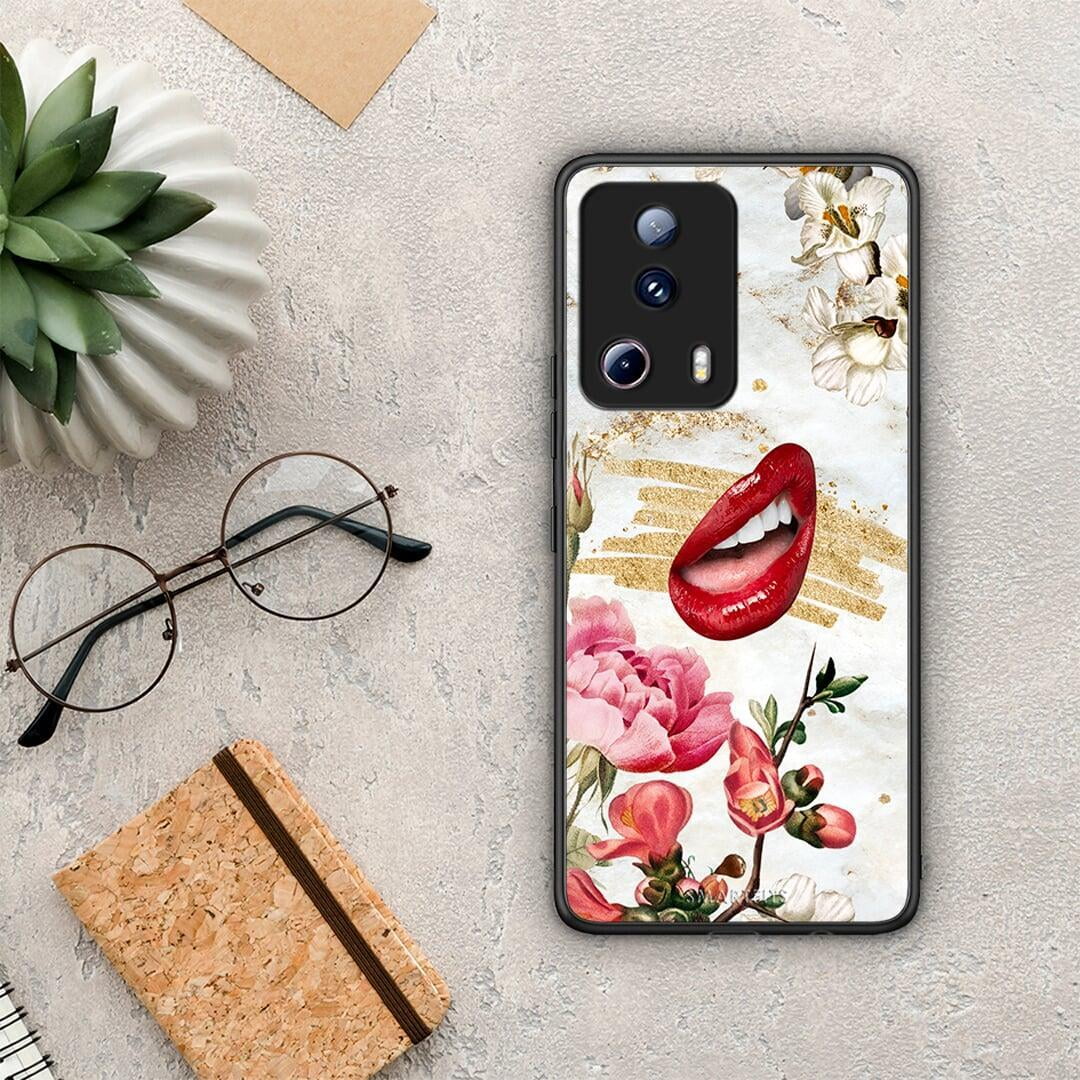 Θήκη Xiaomi 13 Lite 5G Red Lips από τη Smartfits με σχέδιο στο πίσω μέρος και μαύρο περίβλημα | Xiaomi 13 Lite 5G Red Lips Case with Colorful Back and Black Bezels