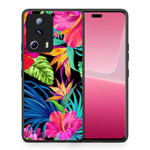 Θήκη Xiaomi 13 Lite 5G Tropical Flowers από τη Smartfits με σχέδιο στο πίσω μέρος και μαύρο περίβλημα | Xiaomi 13 Lite 5G Tropical Flowers Case with Colorful Back and Black Bezels