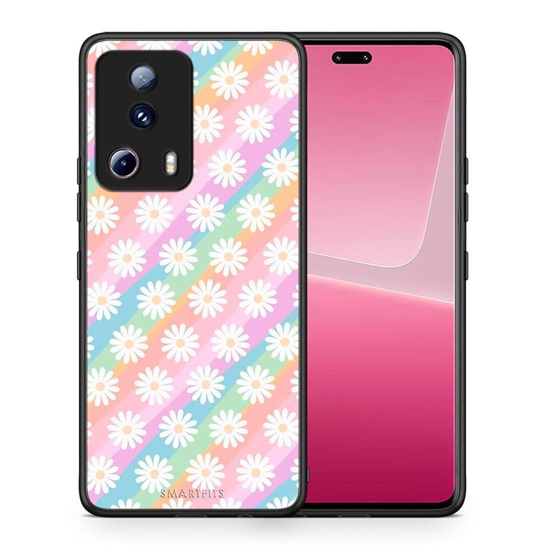 Θήκη Xiaomi 13 Lite 5G White Daisies από τη Smartfits με σχέδιο στο πίσω μέρος και μαύρο περίβλημα | Xiaomi 13 Lite 5G White Daisies Case with Colorful Back and Black Bezels