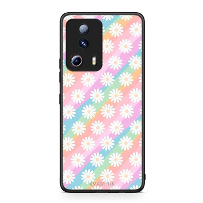 Θήκη Xiaomi 13 Lite 5G White Daisies από τη Smartfits με σχέδιο στο πίσω μέρος και μαύρο περίβλημα | Xiaomi 13 Lite 5G White Daisies Case with Colorful Back and Black Bezels