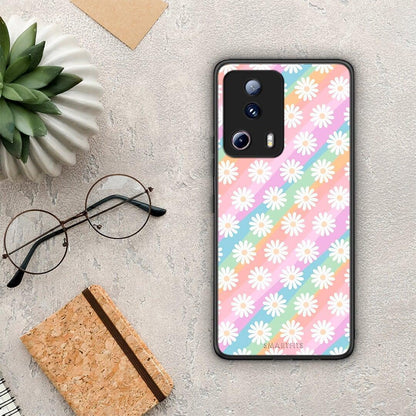 Θήκη Xiaomi 13 Lite 5G White Daisies από τη Smartfits με σχέδιο στο πίσω μέρος και μαύρο περίβλημα | Xiaomi 13 Lite 5G White Daisies Case with Colorful Back and Black Bezels