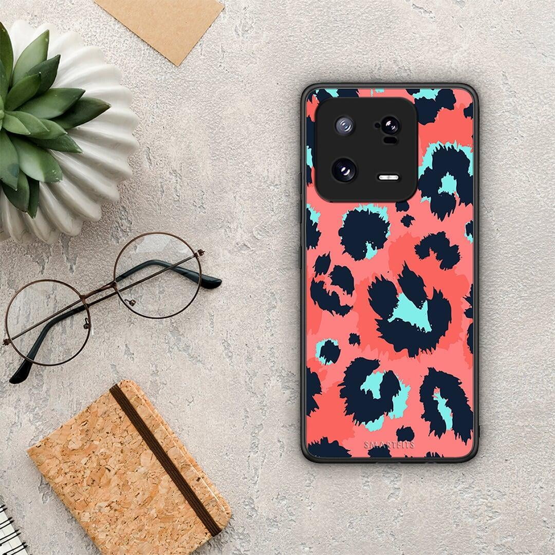 Θήκη Xiaomi 13 Pro Animal Pink Leopard από τη Smartfits με σχέδιο στο πίσω μέρος και μαύρο περίβλημα | Xiaomi 13 Pro Animal Pink Leopard Case with Colorful Back and Black Bezels