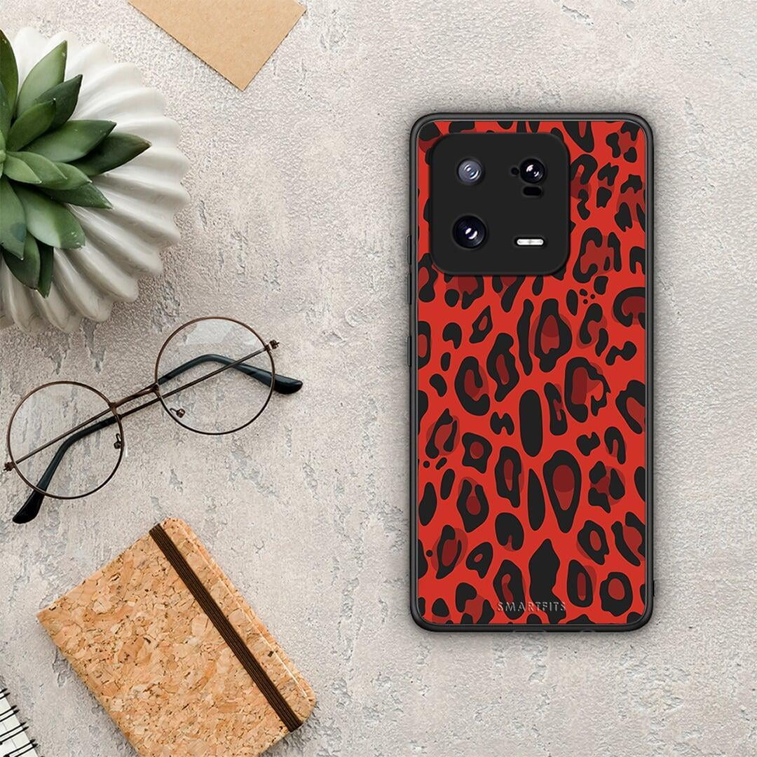 Θήκη Xiaomi 13 Animal Red Leopard από τη Smartfits με σχέδιο στο πίσω μέρος και μαύρο περίβλημα | Xiaomi 13 Animal Red Leopard Case with Colorful Back and Black Bezels