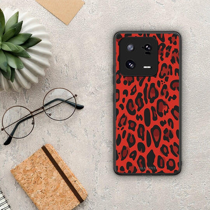 Θήκη Xiaomi 13 Pro Animal Red Leopard από τη Smartfits με σχέδιο στο πίσω μέρος και μαύρο περίβλημα | Xiaomi 13 Pro Animal Red Leopard Case with Colorful Back and Black Bezels