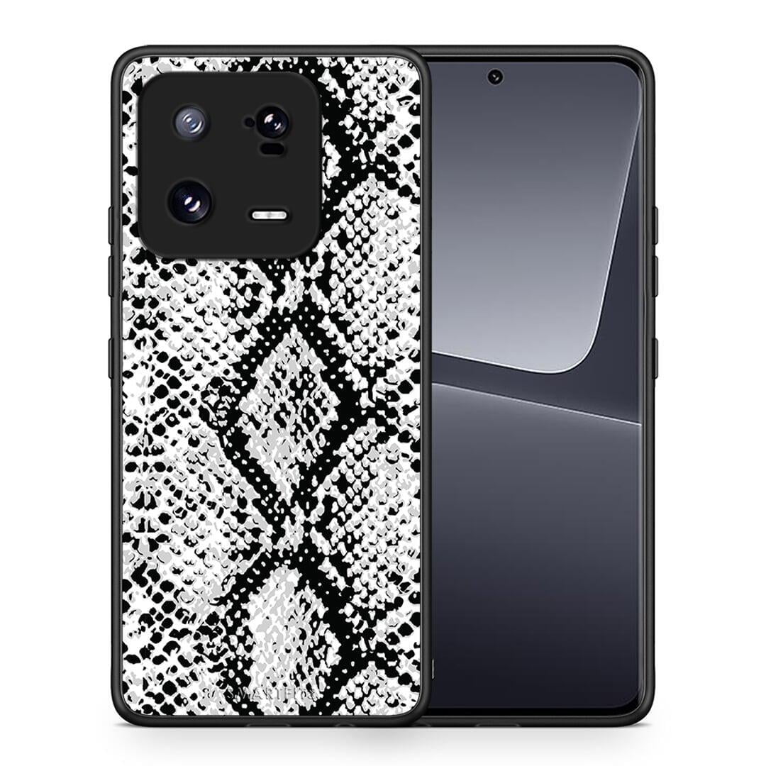 Θήκη Xiaomi 13 Animal White Snake από τη Smartfits με σχέδιο στο πίσω μέρος και μαύρο περίβλημα | Xiaomi 13 Animal White Snake Case with Colorful Back and Black Bezels