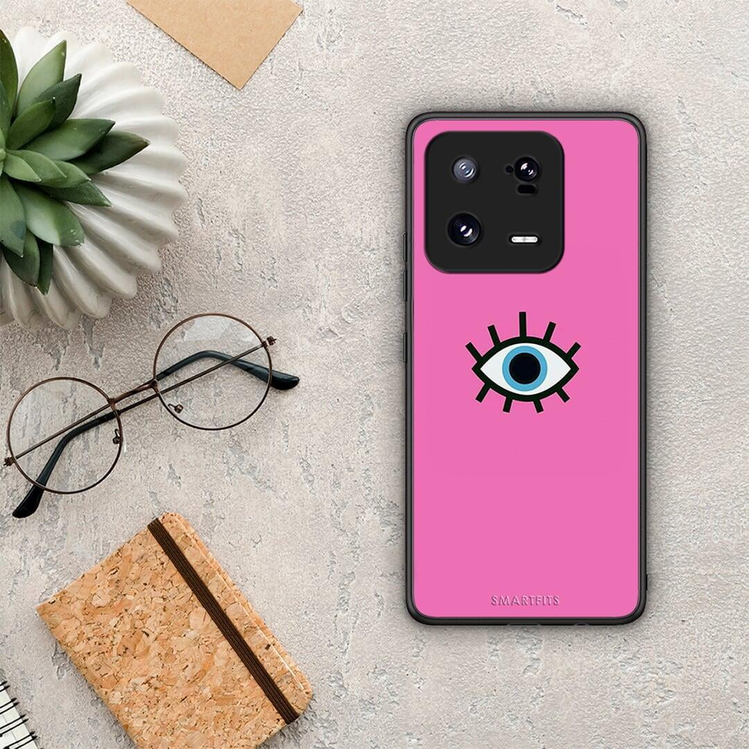 Θήκη Xiaomi 13 Blue Eye Pink από τη Smartfits με σχέδιο στο πίσω μέρος και μαύρο περίβλημα | Xiaomi 13 Blue Eye Pink Case with Colorful Back and Black Bezels