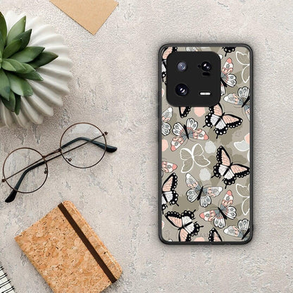 Θήκη Xiaomi 13 Boho Butterflies από τη Smartfits με σχέδιο στο πίσω μέρος και μαύρο περίβλημα | Xiaomi 13 Boho Butterflies Case with Colorful Back and Black Bezels