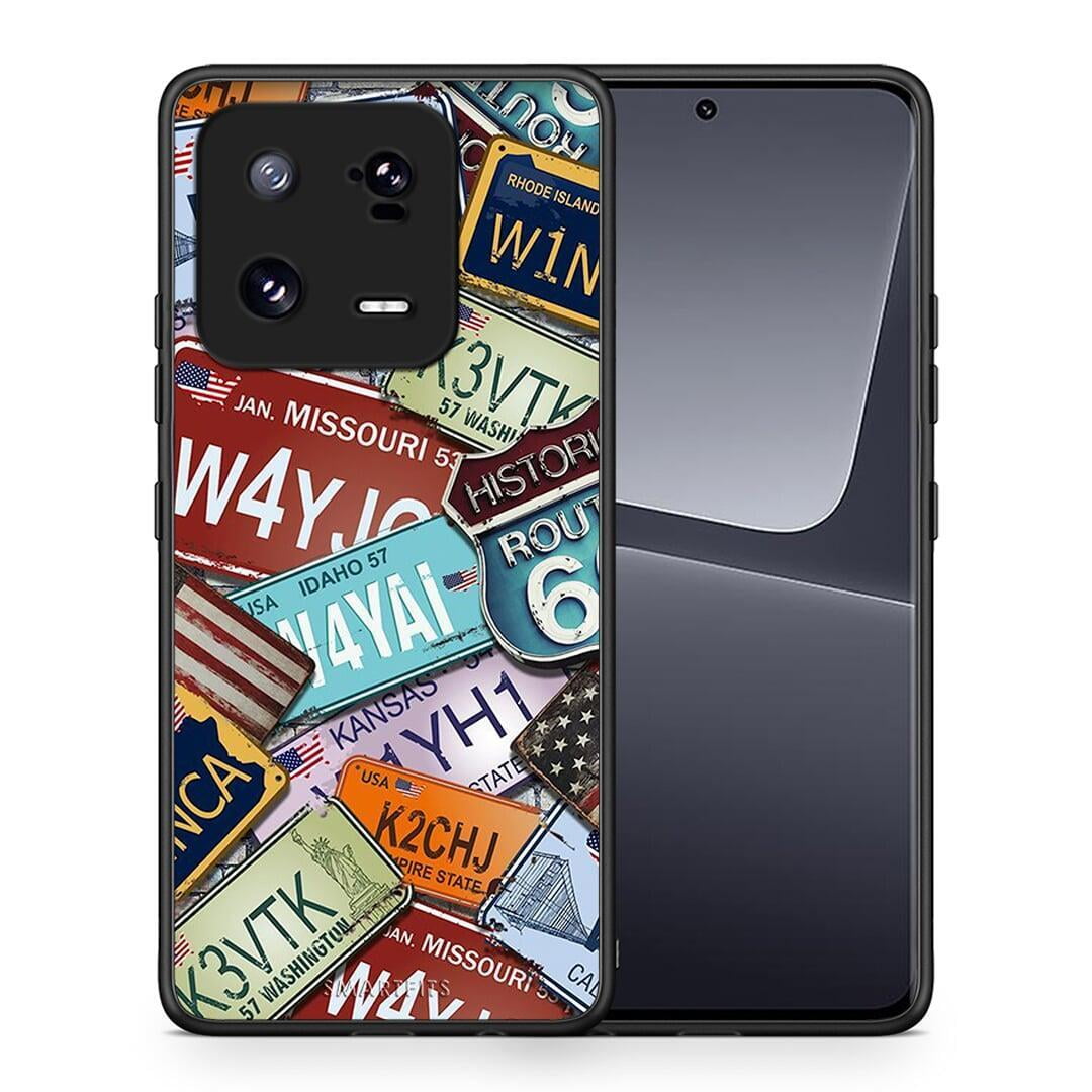 Θήκη Xiaomi 13 Car Plates από τη Smartfits με σχέδιο στο πίσω μέρος και μαύρο περίβλημα | Xiaomi 13 Car Plates Case with Colorful Back and Black Bezels