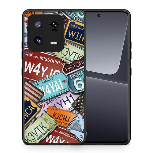 Θήκη Xiaomi 13 Pro Car Plates από τη Smartfits με σχέδιο στο πίσω μέρος και μαύρο περίβλημα | Xiaomi 13 Pro Car Plates Case with Colorful Back and Black Bezels