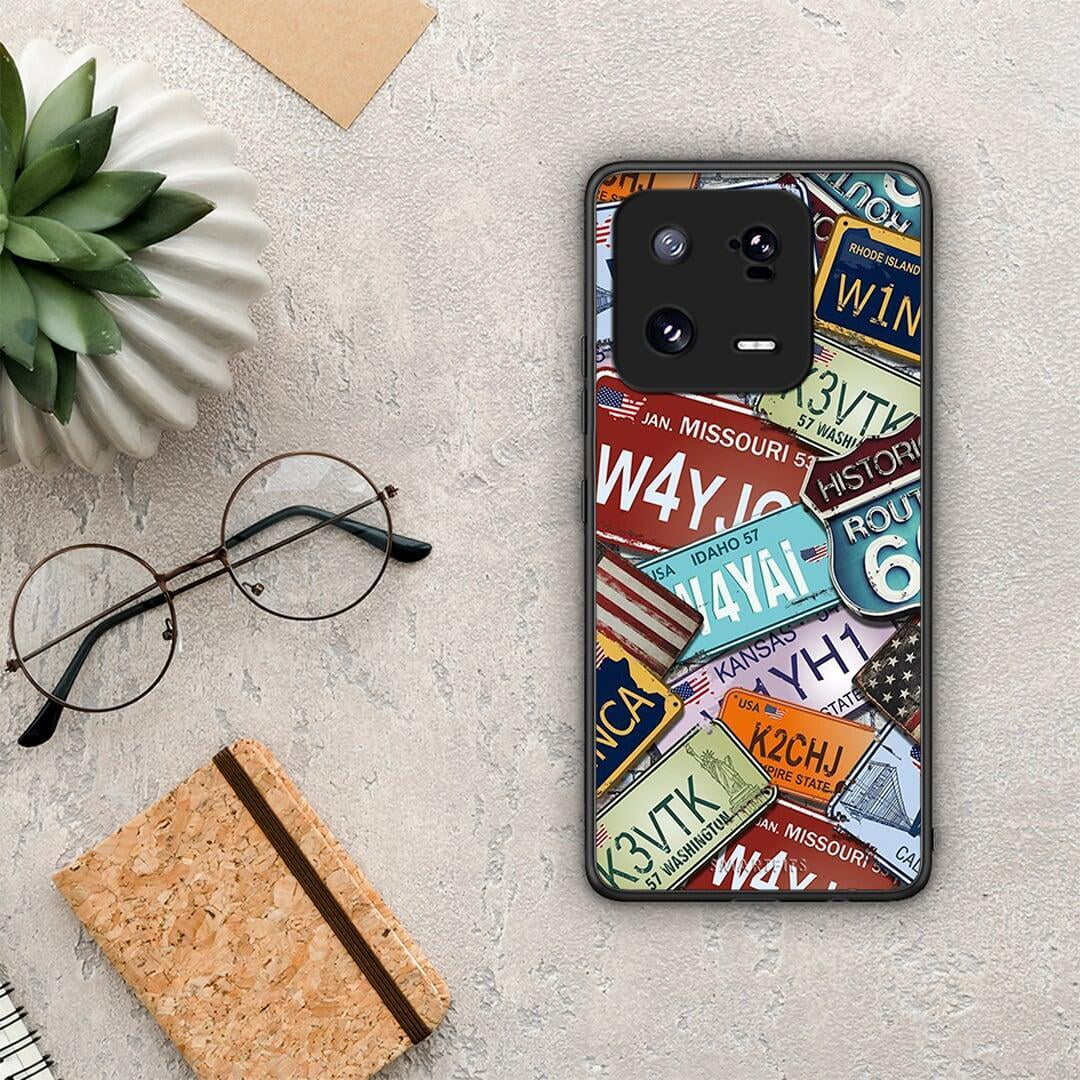 Θήκη Xiaomi 13 Car Plates από τη Smartfits με σχέδιο στο πίσω μέρος και μαύρο περίβλημα | Xiaomi 13 Car Plates Case with Colorful Back and Black Bezels
