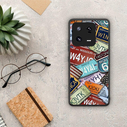 Θήκη Xiaomi 13 Pro Car Plates από τη Smartfits με σχέδιο στο πίσω μέρος και μαύρο περίβλημα | Xiaomi 13 Pro Car Plates Case with Colorful Back and Black Bezels