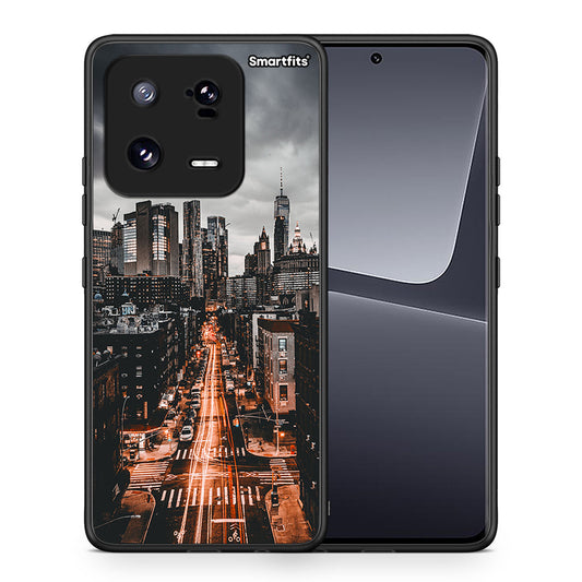 Θήκη Xiaomi 13 Pro City Lights από τη Smartfits με σχέδιο στο πίσω μέρος και μαύρο περίβλημα | Xiaomi 13 Pro City Lights Case with Colorful Back and Black Bezels