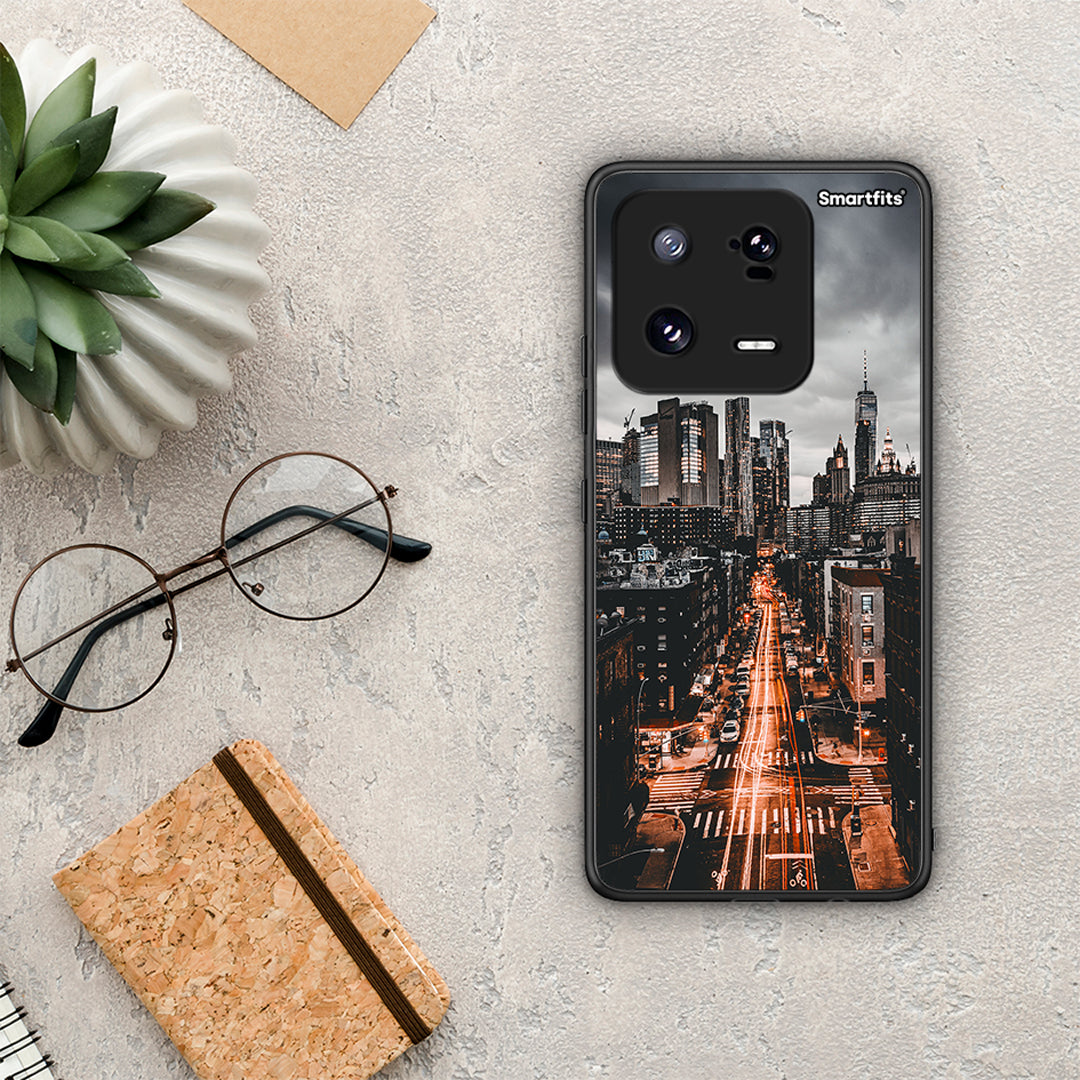 Θήκη Xiaomi 13 Pro City Lights από τη Smartfits με σχέδιο στο πίσω μέρος και μαύρο περίβλημα | Xiaomi 13 Pro City Lights Case with Colorful Back and Black Bezels