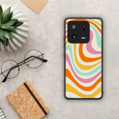 Θήκη Xiaomi 13 Colourful Waves από τη Smartfits με σχέδιο στο πίσω μέρος και μαύρο περίβλημα | Xiaomi 13 Colourful Waves Case with Colorful Back and Black Bezels