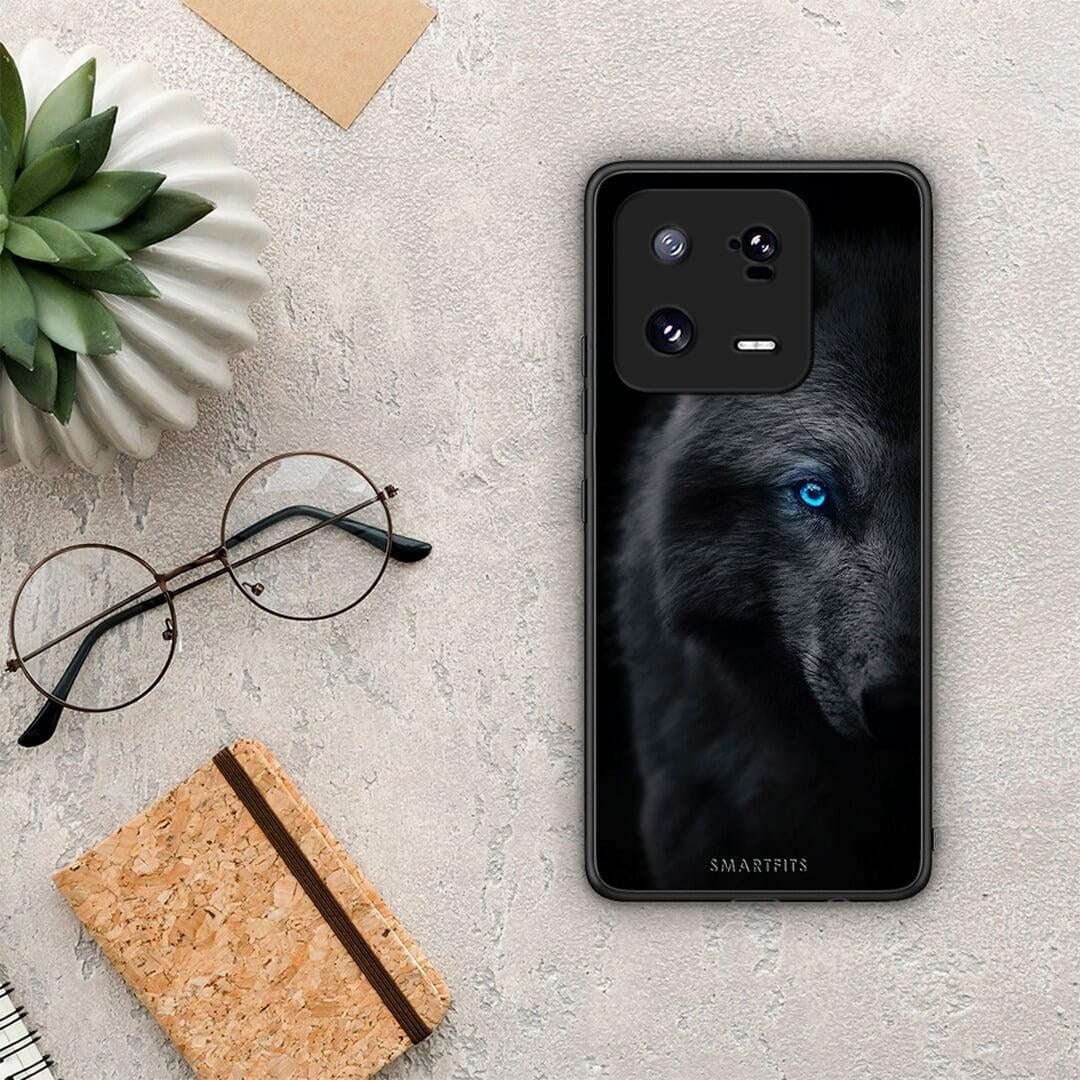 Θήκη Xiaomi 13 Dark Wolf από τη Smartfits με σχέδιο στο πίσω μέρος και μαύρο περίβλημα | Xiaomi 13 Dark Wolf Case with Colorful Back and Black Bezels