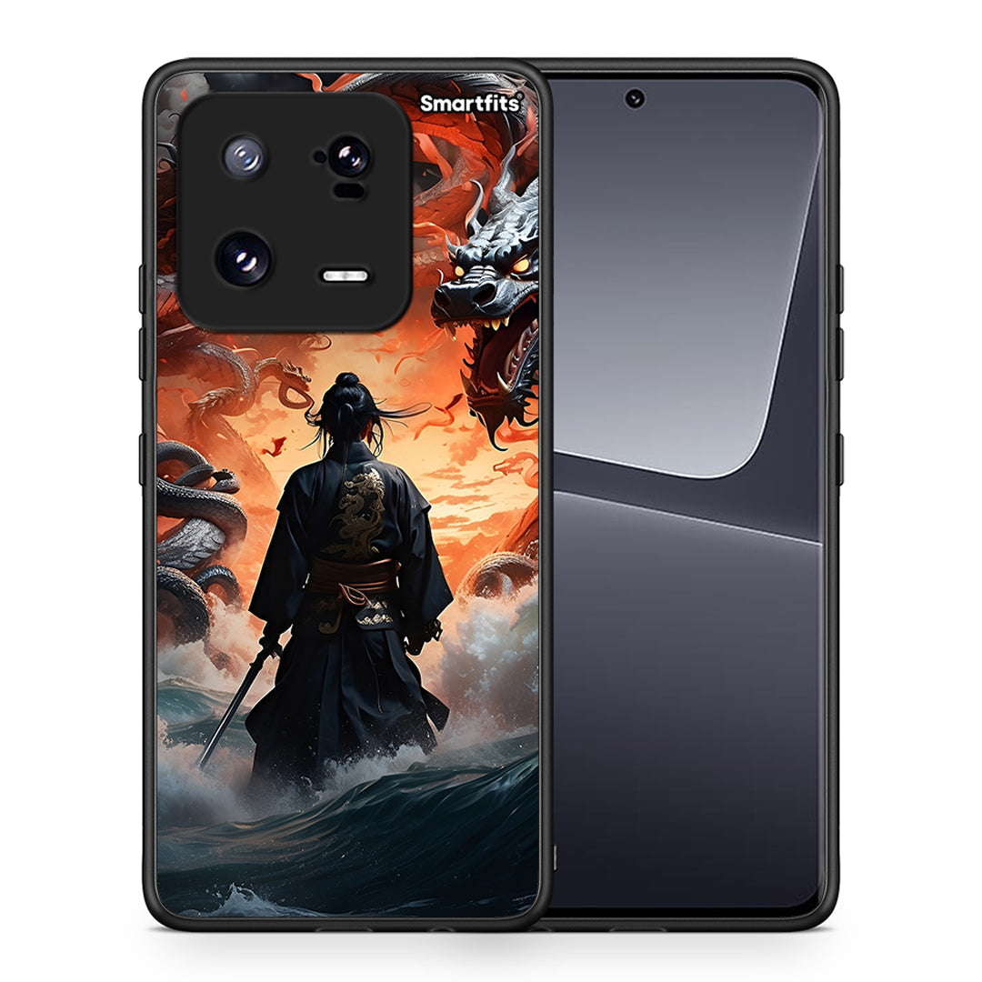 Θήκη Xiaomi 13 Dragons Fight από τη Smartfits με σχέδιο στο πίσω μέρος και μαύρο περίβλημα | Xiaomi 13 Dragons Fight Case with Colorful Back and Black Bezels