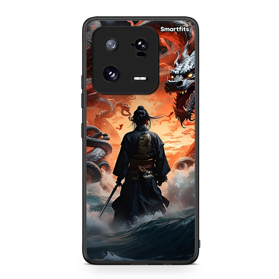Θήκη Xiaomi 13 Dragons Fight από τη Smartfits με σχέδιο στο πίσω μέρος και μαύρο περίβλημα | Xiaomi 13 Dragons Fight Case with Colorful Back and Black Bezels
