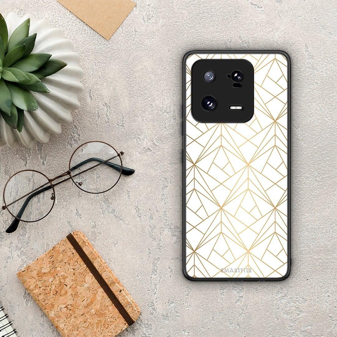 Θήκη Xiaomi 13 Geometric Luxury White από τη Smartfits με σχέδιο στο πίσω μέρος και μαύρο περίβλημα | Xiaomi 13 Geometric Luxury White Case with Colorful Back and Black Bezels