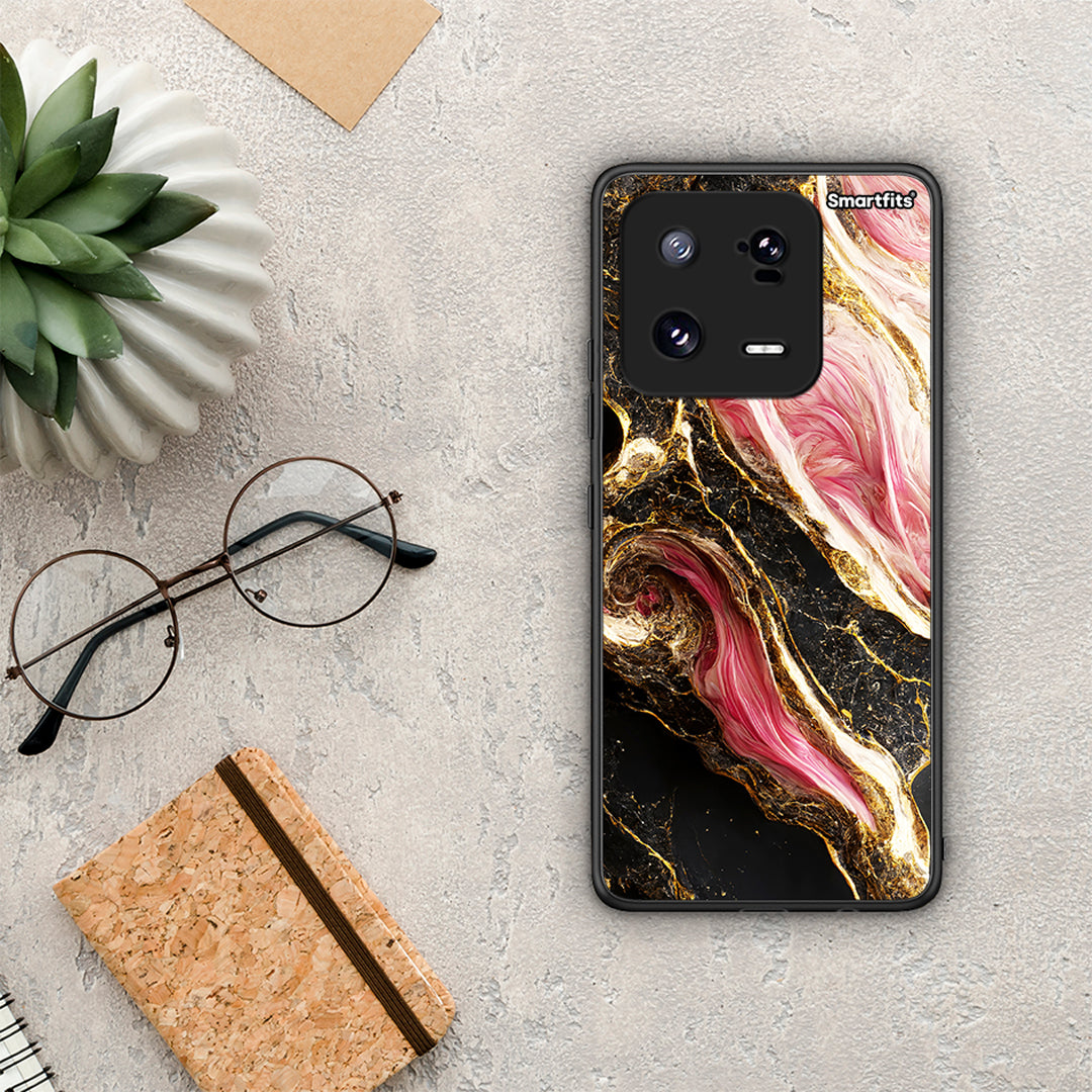 Θήκη Xiaomi 13 Pro Glamorous Pink Marble από τη Smartfits με σχέδιο στο πίσω μέρος και μαύρο περίβλημα | Xiaomi 13 Pro Glamorous Pink Marble Case with Colorful Back and Black Bezels