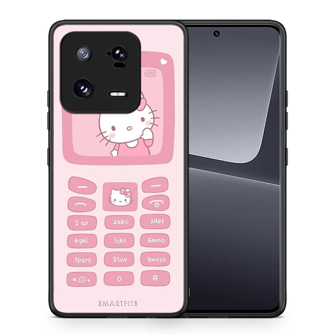 Θήκη Xiaomi 13 Hello Kitten από τη Smartfits με σχέδιο στο πίσω μέρος και μαύρο περίβλημα | Xiaomi 13 Hello Kitten Case with Colorful Back and Black Bezels