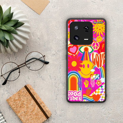 Θήκη Xiaomi 13 Hippie Love από τη Smartfits με σχέδιο στο πίσω μέρος και μαύρο περίβλημα | Xiaomi 13 Hippie Love Case with Colorful Back and Black Bezels
