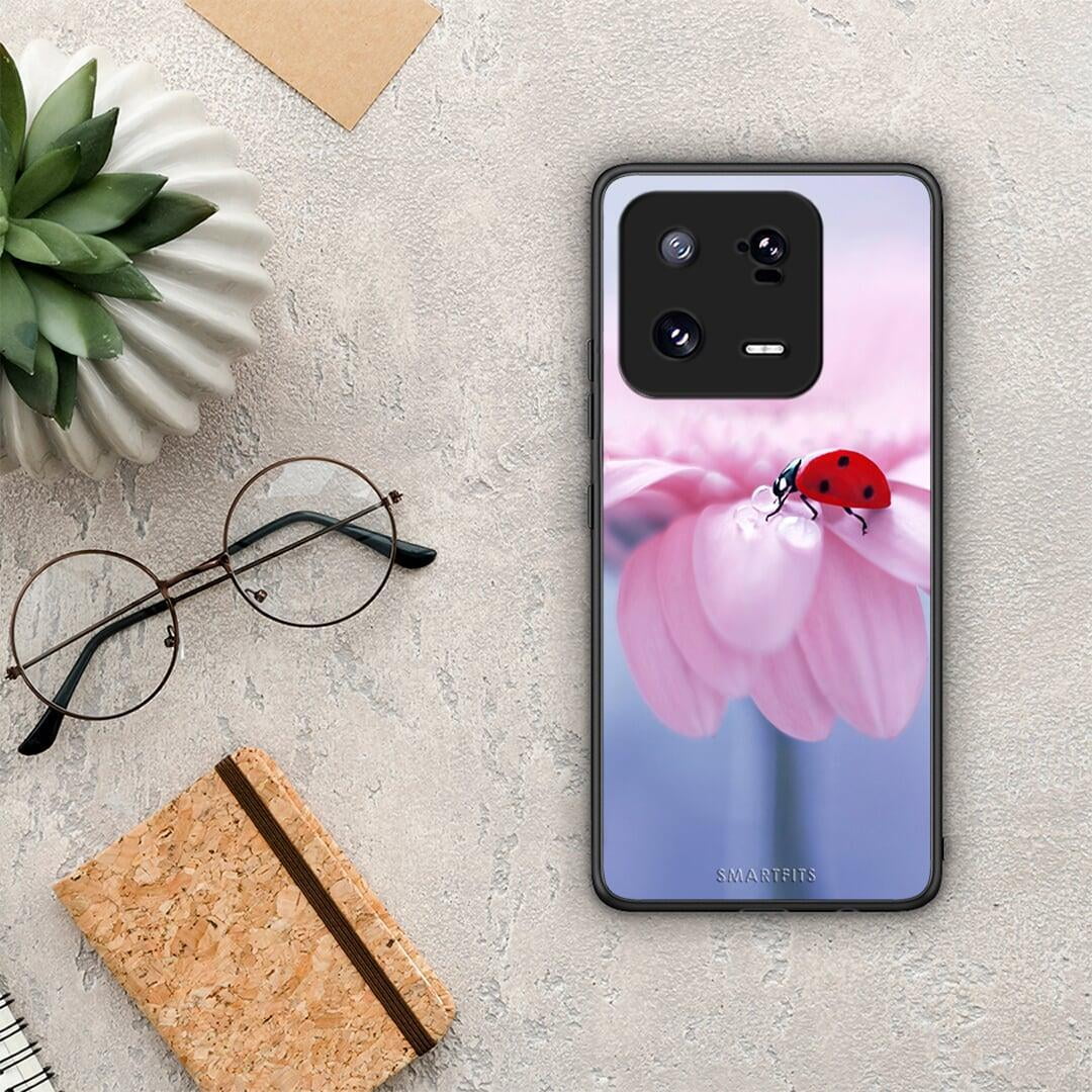 Θήκη Xiaomi 13 Ladybug Flower από τη Smartfits με σχέδιο στο πίσω μέρος και μαύρο περίβλημα | Xiaomi 13 Ladybug Flower Case with Colorful Back and Black Bezels