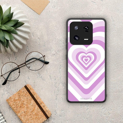 Θήκη Xiaomi 13 Pro Lilac Hearts από τη Smartfits με σχέδιο στο πίσω μέρος και μαύρο περίβλημα | Xiaomi 13 Pro Lilac Hearts Case with Colorful Back and Black Bezels