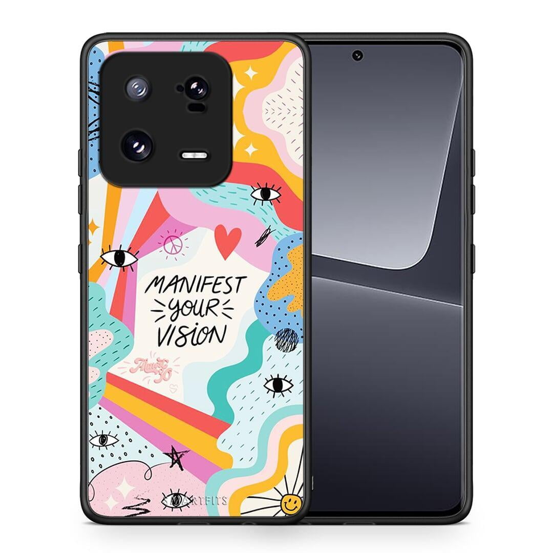 Θήκη Xiaomi 13 Manifest Your Vision από τη Smartfits με σχέδιο στο πίσω μέρος και μαύρο περίβλημα | Xiaomi 13 Manifest Your Vision Case with Colorful Back and Black Bezels