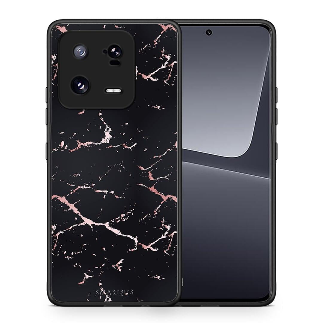 Θήκη Xiaomi 13 Marble Black Rosegold από τη Smartfits με σχέδιο στο πίσω μέρος και μαύρο περίβλημα | Xiaomi 13 Marble Black Rosegold Case with Colorful Back and Black Bezels