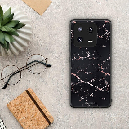 Θήκη Xiaomi 13 Marble Black Rosegold από τη Smartfits με σχέδιο στο πίσω μέρος και μαύρο περίβλημα | Xiaomi 13 Marble Black Rosegold Case with Colorful Back and Black Bezels