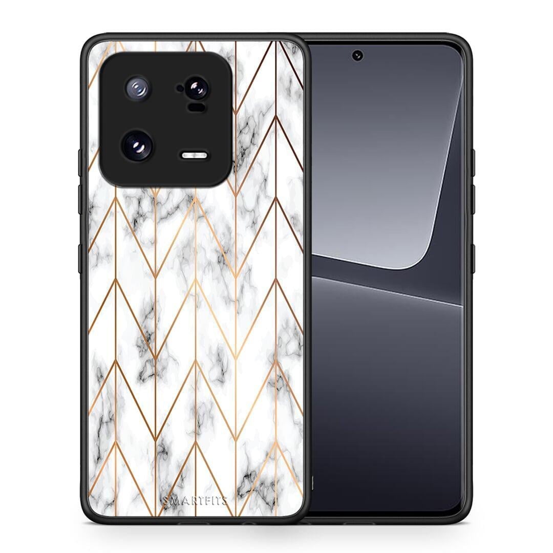 Θήκη Xiaomi 13 Pro Marble Gold Geometric από τη Smartfits με σχέδιο στο πίσω μέρος και μαύρο περίβλημα | Xiaomi 13 Pro Marble Gold Geometric Case with Colorful Back and Black Bezels