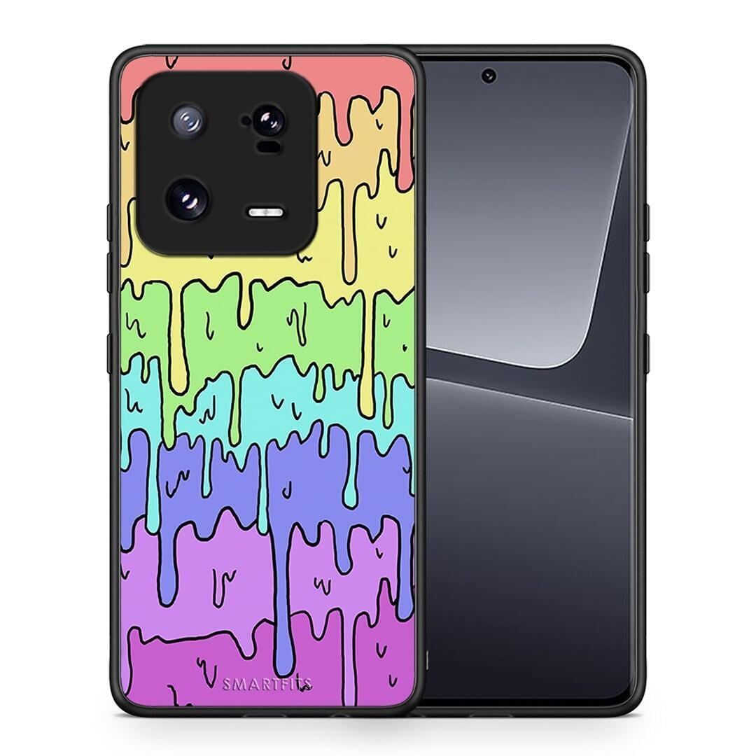 Θήκη Xiaomi 13 Melting Rainbow από τη Smartfits με σχέδιο στο πίσω μέρος και μαύρο περίβλημα | Xiaomi 13 Melting Rainbow Case with Colorful Back and Black Bezels