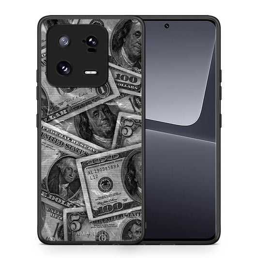 Θήκη Xiaomi 13 Pro Money Dollars από τη Smartfits με σχέδιο στο πίσω μέρος και μαύρο περίβλημα | Xiaomi 13 Pro Money Dollars Case with Colorful Back and Black Bezels